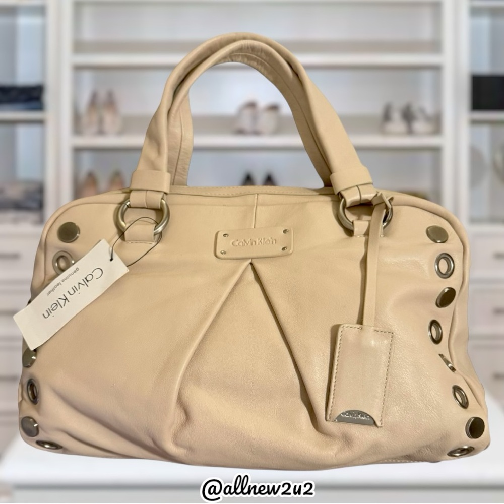 Calvin Klein On the Dot Satchel Daily Weekender Bag Leather Silver Hardware